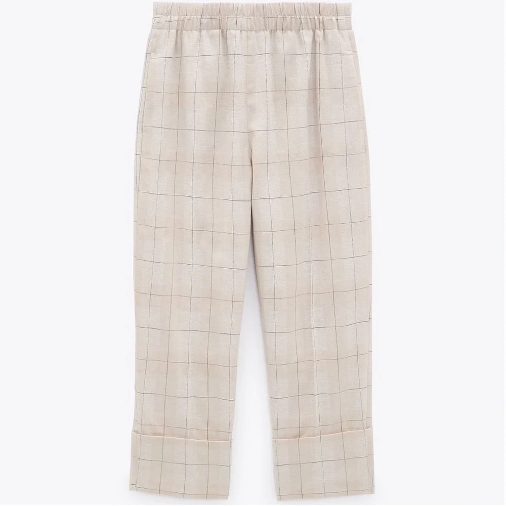 NWT Zara Cropped‎ Cuffed Plaid Pants XS